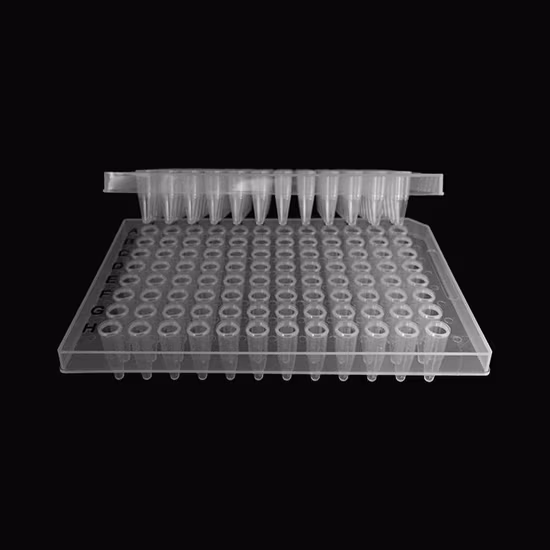Maßgeschneidert, Einweg, 0,1 ml 0,2 ml 96-Well-PCR-Platte aus klarem Polypropylen mit Halbrand (steril)