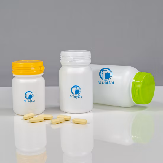 200 ml HDPE-Kunststoff-Wellpappe, bunte Lebensmittelverpackungsflasche mit Doppelverschluss für pharmazeutische/medizinische Lebensmittel, 6 Unzen