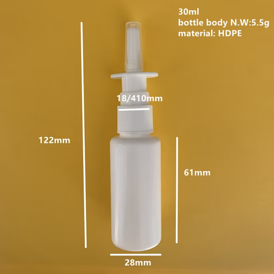 Hersteller: BPA-freie 20-ml-Nasensprühflasche aus HDPE-PE für Haustiere mit langer Düse